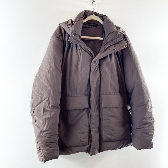 ZARA Zip Up Puffer Jacket Coat Parka Hooded Brown Large - Picture 11 of 12